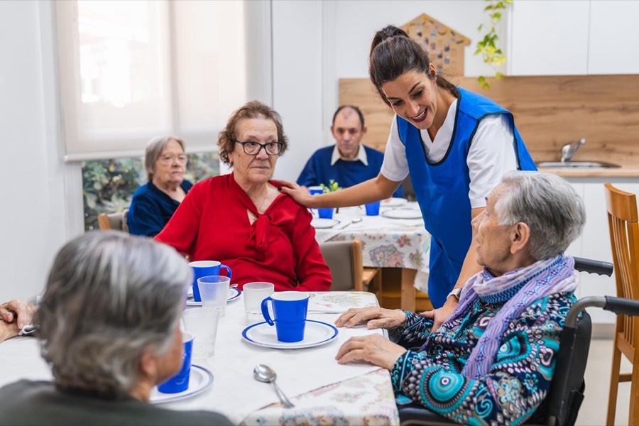 Care home dining room set for residents