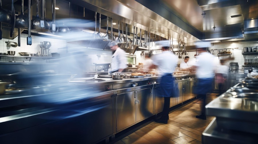 Professional restaurant kitchen during service